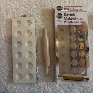 Norpro Ravioli Maker and Rolling Pin - White and Tan